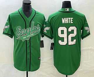 Mens Philadelphia Eagles #92 Reggie White Green Cool Base Stitched Baseball Jersey